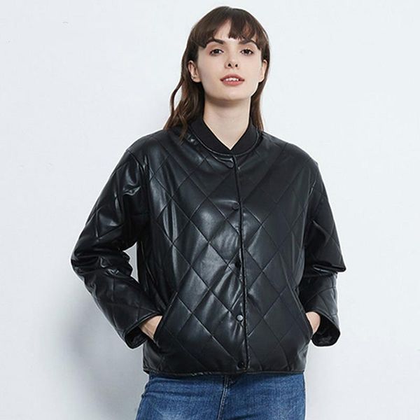 women's leather & faux autumn/winter fashion collarless jacket retro rhombic cotton pu long sleeve leisure bf cool commuter warm windpr, Black
women's leather & faux autumn/winter fashion collarless jacket retro rhombic cotton pu long sleeve leisure bf cool commuter warm windpr, Black
