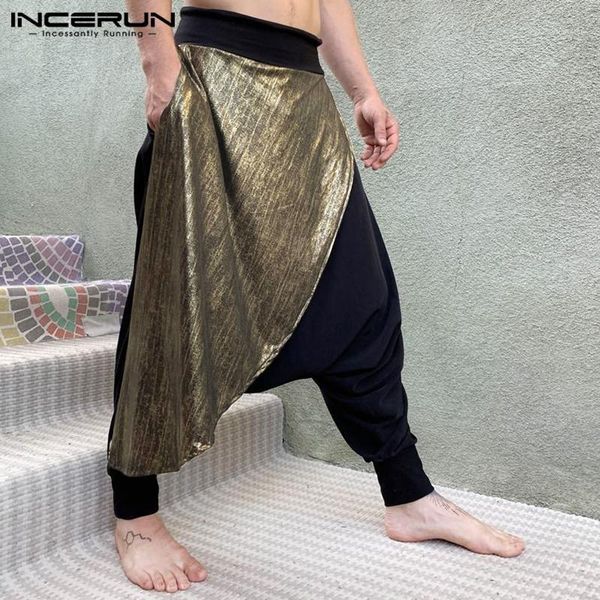 incerun men pants baggy shiny patchwork joggers 2020 fashion elastic waist streetwear drop-crotch trousers men harem pants s-5xl1, Black 
incerun men pants baggy shiny patchwork joggers 2020 fashion elastic waist streetwear drop-crotch trousers men harem pants s-5xl1, Black