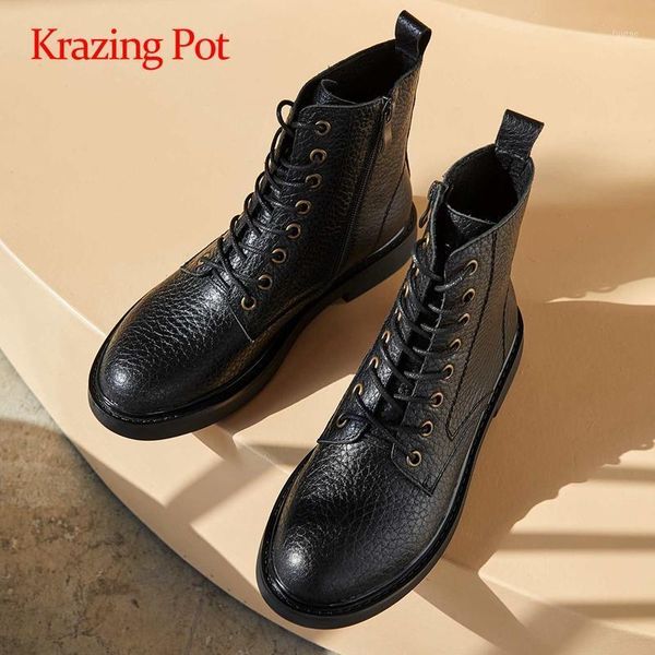 krazing pot large size natural leather cross-tied high fashion round toe thick med heel zipper dating keep warm ankle boots l831, Black
krazing pot large size natural leather cross-tied high fashion round toe thick med heel zipper dating keep warm ankle boots l831, Black