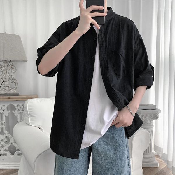 men's casual shirt summer thin cotton 7-point sleeve shirt chinese stand-up collar five tide men's short-sleeved1, White;black
men's casual shirt summer thin cotton 7-point sleeve shirt chinese stand-up collar five tide men's short-sleeved1, White;black