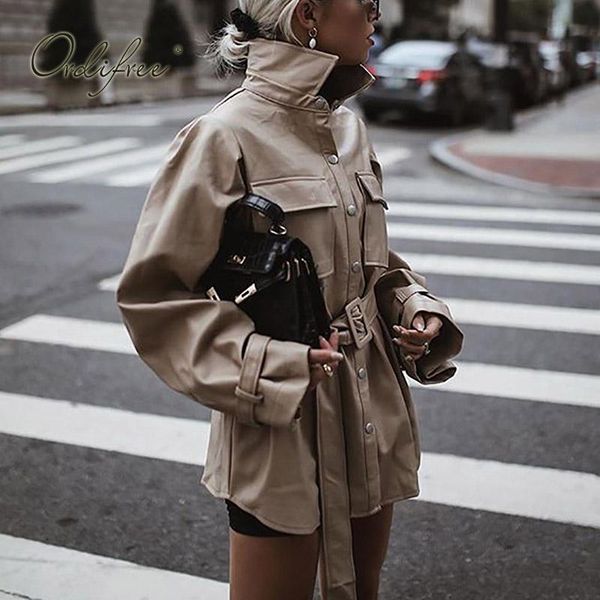 women's jackets ordi2021 autumn women leather jacket with belt streetwear fashion lady faux pu coat casual outwear overcoat, Black;brown
women's jackets ordi2021 autumn women leather jacket with belt streetwear fashion lady faux pu coat casual outwear overcoat, Black;brown