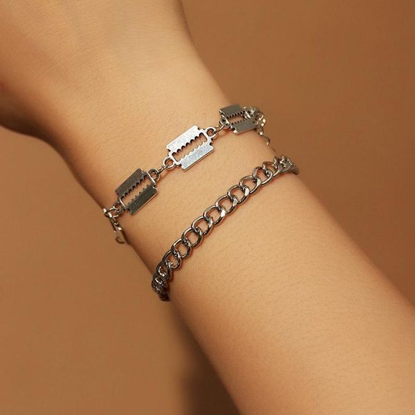 2 pcs/set punk silver color razor blade shape bracelet for women thick chain geometric bracelet fashion jewelry dropship new, Golden;silver
2 pcs/set punk silver color razor blade shape bracelet for women thick chain geometric bracelet fashion jewelry dropship new, Golden;silver