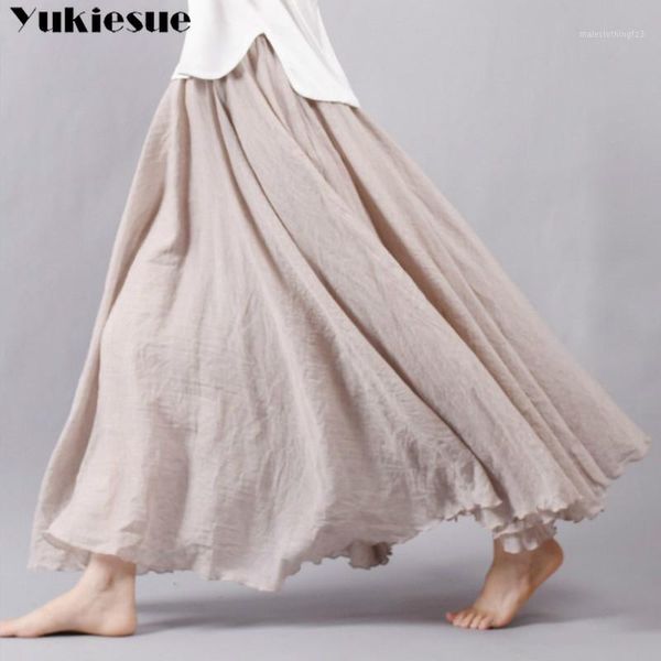 skirts 2021 women linen cotton long elastic waist pleated maxi beach boho loose vintage summer faldas saia1, Black 
skirts 2021 women linen cotton long elastic waist pleated maxi beach boho loose vintage summer faldas saia1, Black