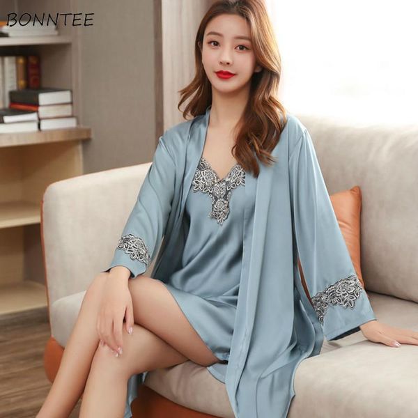 women's sleepwear robe women silk satin lace long-sleeve simple trendy womens elegant korean chic daily ladies gown sets soft 2pcs, Black;red
women's sleepwear robe women silk satin lace long-sleeve simple trendy womens elegant korean chic daily ladies gown sets soft 2pcs, Black;red