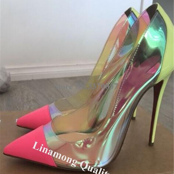 women pointed toe neon pink patchwork patent leather stiletto heel pumps reflective pvc clear high heels wedding dress shoes y200113, Black
women pointed toe neon pink patchwork patent leather stiletto heel pumps reflective pvc clear high heels wedding dress shoes y200113, Black