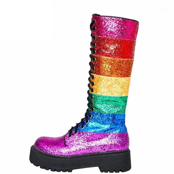 2020 fashion mixed color rainbow boots for women street punk boots lace up round toe knee flat shoes woman1, Black
2020 fashion mixed color rainbow boots for women street punk boots lace up round toe knee flat shoes woman1, Black