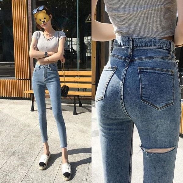 women's jeans light-colored nine-point trendy ultra-high waist slimming feet pants thin tight pencil women, Blue
women's jeans light-colored nine-point trendy ultra-high waist slimming feet pants thin tight pencil women, Blue