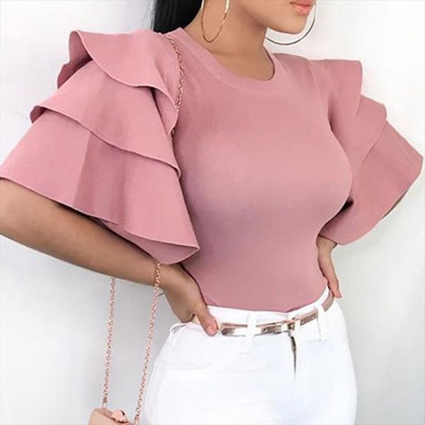 2020 new ruffles flared sleeves t shirts women plain summer casual loose cotton tee, White
2020 new ruffles flared sleeves t shirts women plain summer casual loose cotton tee, White