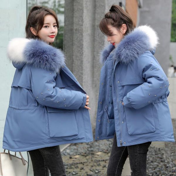 fashion warm short rivet hooded parka coat winter jacket women casual adjustable waist fur collar thick jacket parka, Black
fashion warm short rivet hooded parka coat winter jacket women casual adjustable waist fur collar thick jacket parka, Black