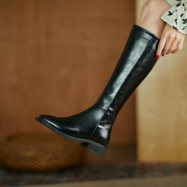 boots street style natural leather round toe knee-high zipper black brown medium heel thick riding women's shoes1
boots street style natural leather round toe knee-high zipper black brown medium heel thick riding women's shoes1