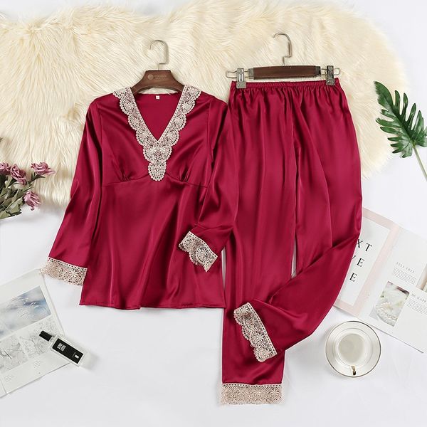 women pajamas sets faux silk sleepwear with lace satin shirt&pants casual 2 pieces pyjamas nightwear 2021 new lounge wear, Black;red
women pajamas sets faux silk sleepwear with lace satin shirt&pants casual 2 pieces pyjamas nightwear 2021 new lounge wear, Black;red
