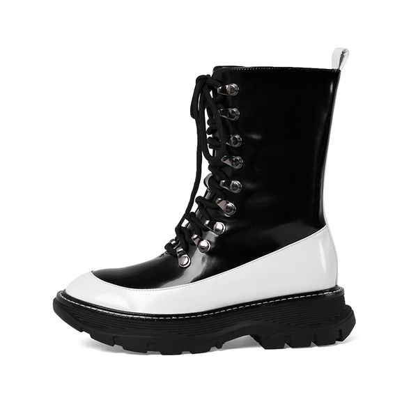 women new genuine leather winter ankle boots lace up zipper platform casual women's shoes botas mujer, Black
women new genuine leather winter ankle boots lace up zipper platform casual women's shoes botas mujer, Black