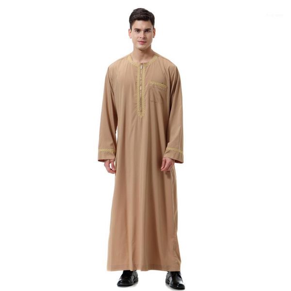 new men thobe solid color round neck long sleeves zipper arab muslim wear yaa991, Red
new men thobe solid color round neck long sleeves zipper arab muslim wear yaa991, Red