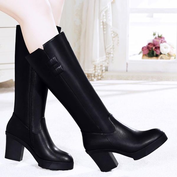 women's boots 2020 autumn and winter new leather high-heeled boots with thick zipper warm plus velvet female, Black
women's boots 2020 autumn and winter new leather high-heeled boots with thick zipper warm plus velvet female, Black