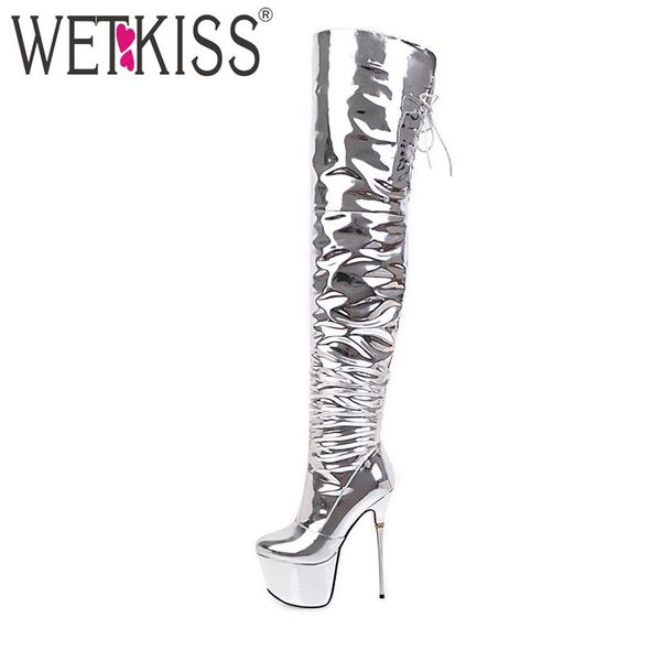 boots wetkiss 2021 fashion ladies over the knee patent silver thick platform thigh high heels stiletto footwear winter shoes, Black
boots wetkiss 2021 fashion ladies over the knee patent silver thick platform thigh high heels stiletto footwear winter shoes, Black