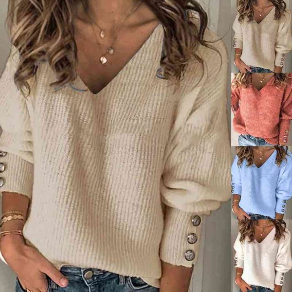 women autumn winter knit pullover buttons cuff long sleeve v neck ribbed sweater women clothing pull femme, White;black
women autumn winter knit pullover buttons cuff long sleeve v neck ribbed sweater women clothing pull femme, White;black