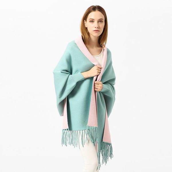2020 new cashmere like solid color shawl with sleeves, winter thickened warm tassel cape, dual-use, Blue;gray
2020 new cashmere like solid color shawl with sleeves, winter thickened warm tassel cape, dual-use, Blue;gray