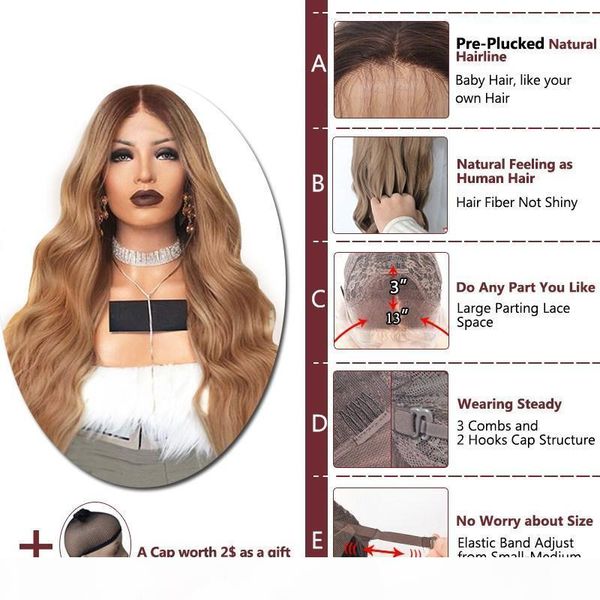 180% density natural hairline dark brown ombre blonde long body wave full hair wigs synthetic lace front wig for women, Black
180% density natural hairline dark brown ombre blonde long body wave full hair wigs synthetic lace front wig for women, Black