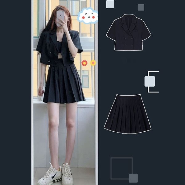 g8kre style pleated coat suit women's short suit coat 2020 mhz5t high waist piece black skirt skirt two pleated set new, Gray
g8kre style pleated coat suit women's short suit coat 2020 mhz5t high waist piece black skirt skirt two pleated set new, Gray
