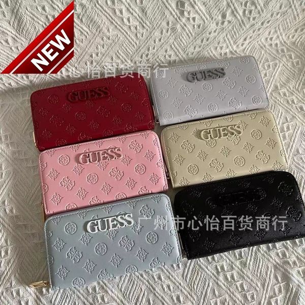 gs simple letter embossed certificate bag solid color large capacity medium and long wallet