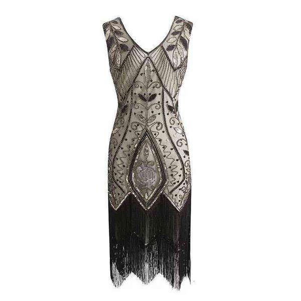 luxury women's casual dresses 1920 sequin beaded v-neck fashion double layer tassel dresses, Black;gray
luxury women's casual dresses 1920 sequin beaded v-neck fashion double layer tassel dresses, Black;gray
