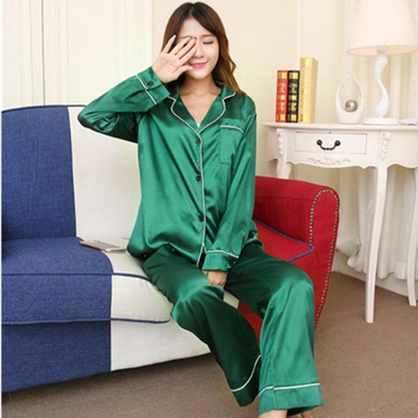 women's sleepwear fashion 2 piece autumn women faux silk satin set long sleeve pajamas sui tcardigan female homewear1, Black;red
women's sleepwear fashion 2 piece autumn women faux silk satin set long sleeve pajamas sui tcardigan female homewear1, Black;red