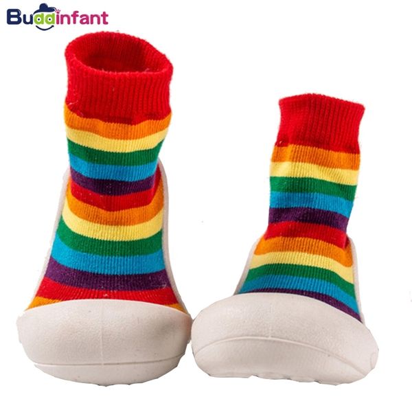 baby boy girl socks anti-slip rainbow toddlers first walker brand cartoon shoes sock with soft rubber soles outdoor shoe sock lj201104, Black;grey