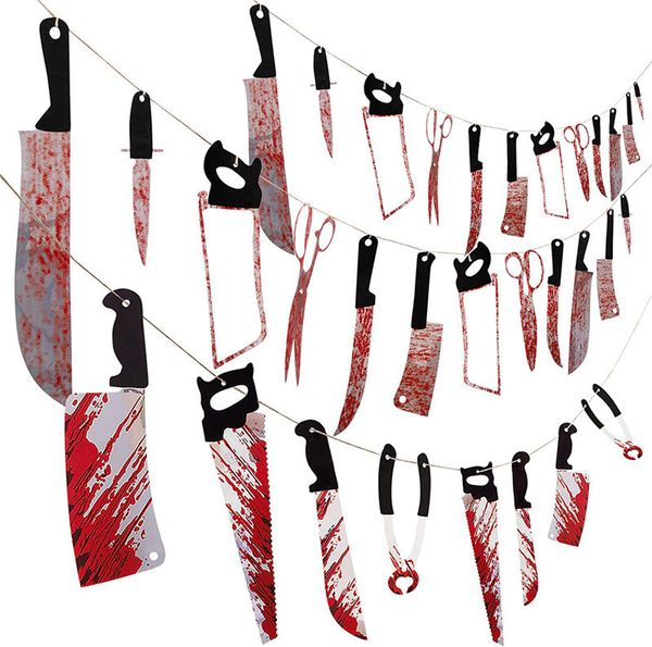 bloody pvc garland blood knife hand foot banner halloween horrible scene hanging decorations
bloody pvc garland blood knife hand foot banner halloween horrible scene hanging decorations