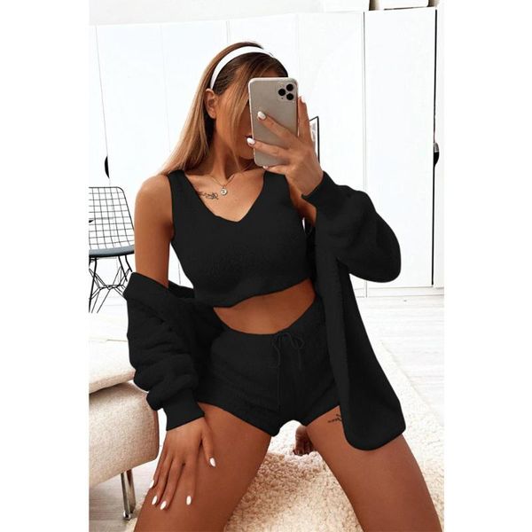 fashion women sets 3pcs suit home coat tank shorts sets furnishing lace up short cardigan loose coat plush set autumn winter, Gray
fashion women sets 3pcs suit home coat tank shorts sets furnishing lace up short cardigan loose coat plush set autumn winter, Gray