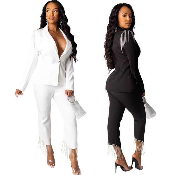 autumn winter latest beading tassels women two pieces pants blazer coat long sleeves pants office lady night party outfits, White
autumn winter latest beading tassels women two pieces pants blazer coat long sleeves pants office lady night party outfits, White