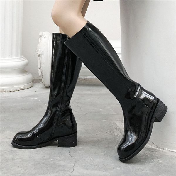 new fashion motorcycle boots women round toe zipper square heel patent leather long boots handmade ladies shoes, Black
new fashion motorcycle boots women round toe zipper square heel patent leather long boots handmade ladies shoes, Black
