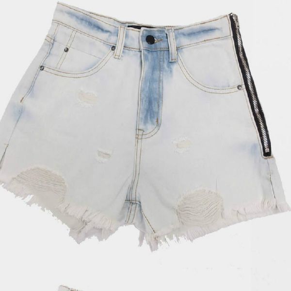 mixed color side zipper personalized denim shorts holes and burr for women a2, Blue
mixed color side zipper personalized denim shorts holes and burr for women a2, Blue