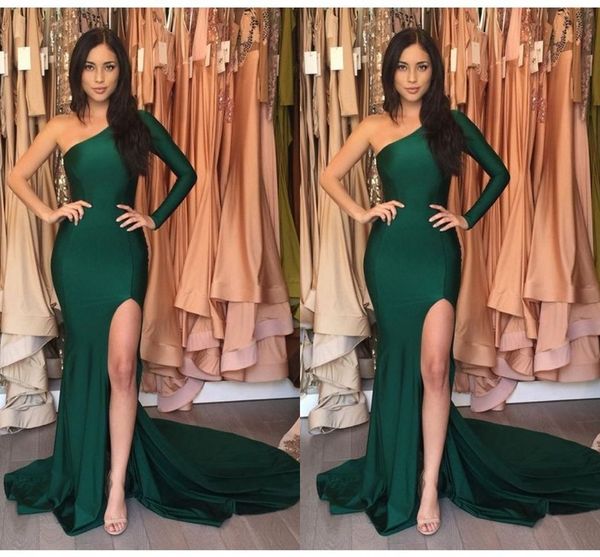 hunter green one shoulder prom party dresses with long sleeves side slit simple evening formal graduation dress, Black
hunter green one shoulder prom party dresses with long sleeves side slit simple evening formal graduation dress, Black
