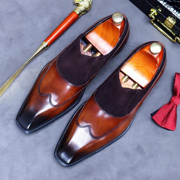 men's retro business casual leather shoes gentleman trend korean version formal dress square toe handmade leather slip-on shoes, Black
men's retro business casual leather shoes gentleman trend korean version formal dress square toe handmade leather slip-on shoes, Black