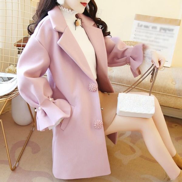 2019 winter women loose long sleeve sweet warm wool blends jackets female long sweet flare sleeve beading wool coat1, Black
2019 winter women loose long sleeve sweet warm wool blends jackets female long sweet flare sleeve beading wool coat1, Black