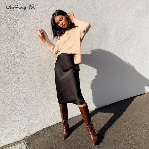 mnealways18 elegant satin women skirt solid black high waist silk midi skirt ladies casual knee-length office skirts spring 20201 
mnealways18 elegant satin women skirt solid black high waist silk midi skirt ladies casual knee-length office skirts spring 20201