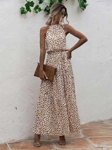 dalmatian print ruffle hem belted halter dress o5gj#, Black;gray
dalmatian print ruffle hem belted halter dress o5gj#, Black;gray