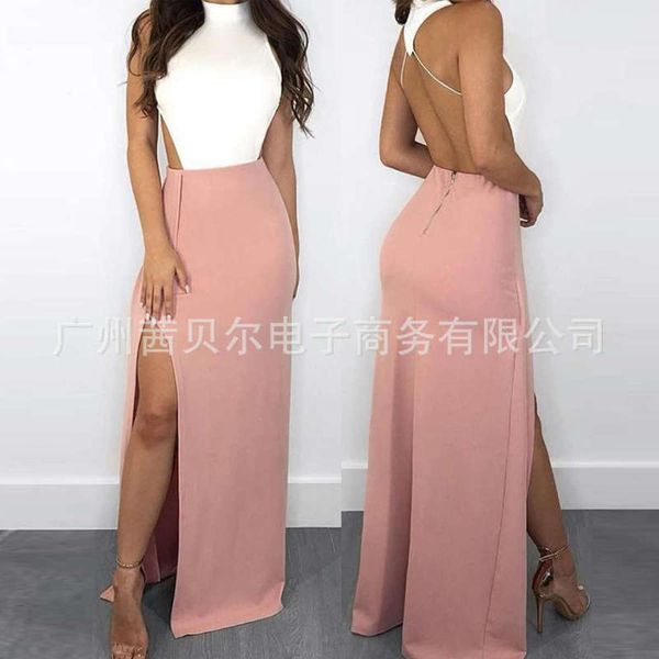 open solid color 2020 back side new slit dress lady style, Black;gray
open solid color 2020 back side new slit dress lady style, Black;gray