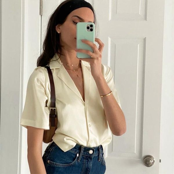 nclagen elegant satin office lady button blouse short sleeve notched collar silk soft fashion blouses women summer casual shirt, White
nclagen elegant satin office lady button blouse short sleeve notched collar silk soft fashion blouses women summer casual shirt, White