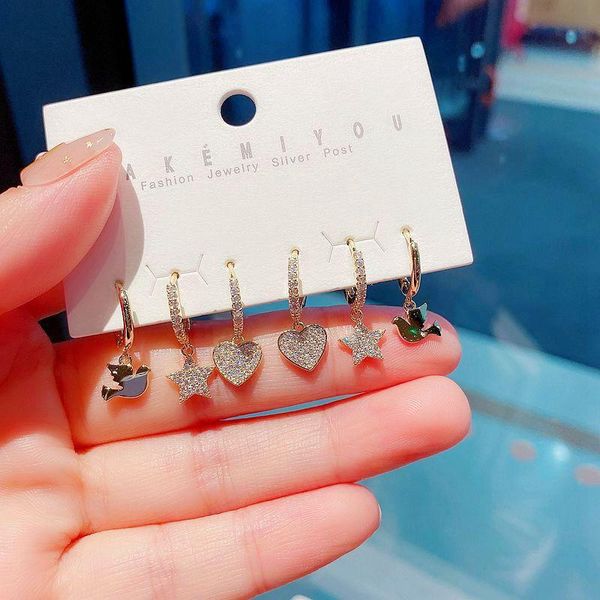high-end mixed styles drop earrings set gold color zircon crystal peace pigeon star heart earrings for women, Silver
high-end mixed styles drop earrings set gold color zircon crystal peace pigeon star heart earrings for women, Silver
