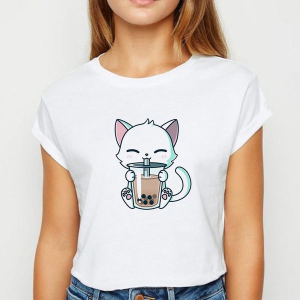 new t shirt women cat drinking tea with milk tshirt oversize spring summer easy matching round collar t-shirts, White
new t shirt women cat drinking tea with milk tshirt oversize spring summer easy matching round collar t-shirts, White