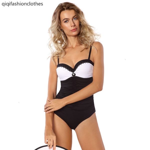 2019 single bareback simple black and white color matching body covering slim one piece swimsuit for women, White;black
2019 single bareback simple black and white color matching body covering slim one piece swimsuit for women, White;black