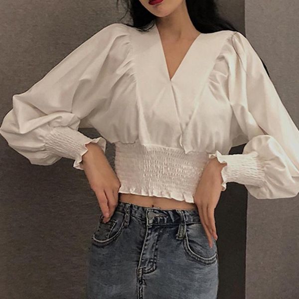 fashion women blouses summer solid color v neck puff sleeve blouse waist tight office shirt ladies spring loose clothing, White
fashion women blouses summer solid color v neck puff sleeve blouse waist tight office shirt ladies spring loose clothing, White