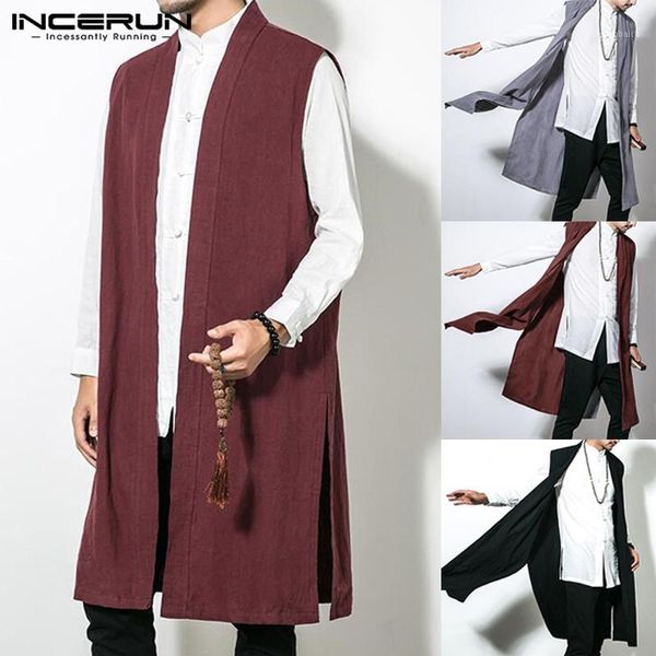 incerun chinese style men long vest trench sleeveless cotton solid waistcoat men retro casual cloak thin outerwear 2018 autumn1, Black;white
incerun chinese style men long vest trench sleeveless cotton solid waistcoat men retro casual cloak thin outerwear 2018 autumn1, Black;white