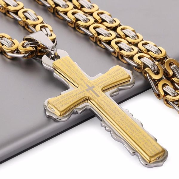 new simple cross pendant necklaces with mystery words gold color stainless steel byzantine chain men jewelry 6mm mn77, Silver
new simple cross pendant necklaces with mystery words gold color stainless steel byzantine chain men jewelry 6mm mn77, Silver