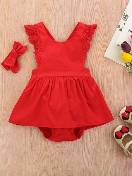 baby girl contrast lace combo bodysuit dress & headband she02, Red;yellow 
baby girl contrast lace combo bodysuit dress & headband she02, Red;yellow