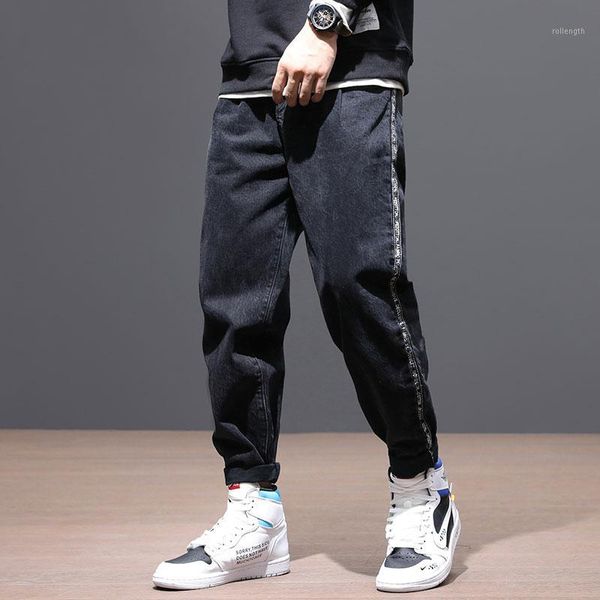 fashion streetwear men jeans black color stripe designer elastic harem pants loose fit taper trousers korean hip hop jeans men1, Blue
fashion streetwear men jeans black color stripe designer elastic harem pants loose fit taper trousers korean hip hop jeans men1, Blue