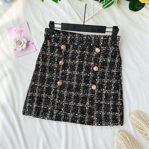women tweed skirts autumn winter bottom clothes witn button fashion mini skirt plaid1, Black
women tweed skirts autumn winter bottom clothes witn button fashion mini skirt plaid1, Black
