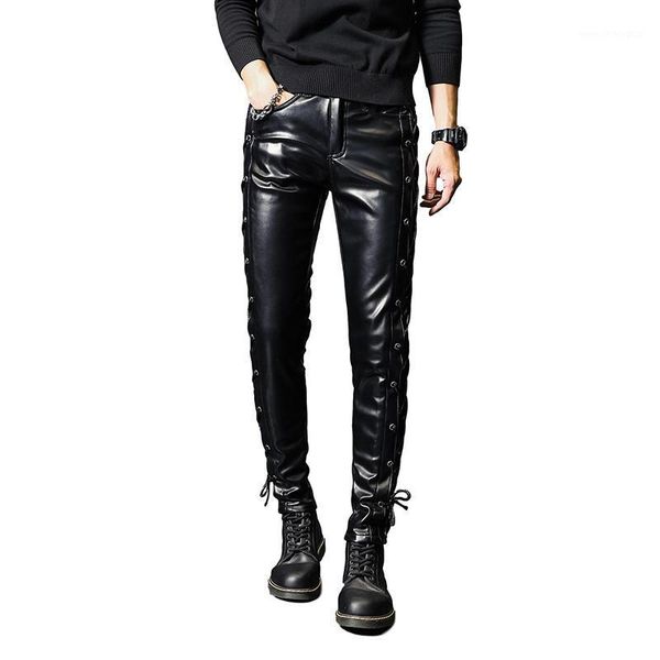 men's pants idopy fashion men's night club dj skinny patchwork pu leather side lace punk style black trousers for male1
men's pants idopy fashion men's night club dj skinny patchwork pu leather side lace punk style black trousers for male1