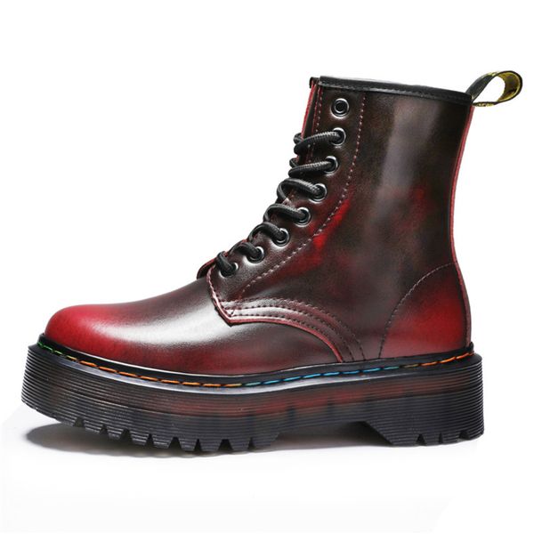 women platform boots 2020 autumn winter shoes black genuine leather chunky heel ankle boots fashion lady thick bottom boots c0129